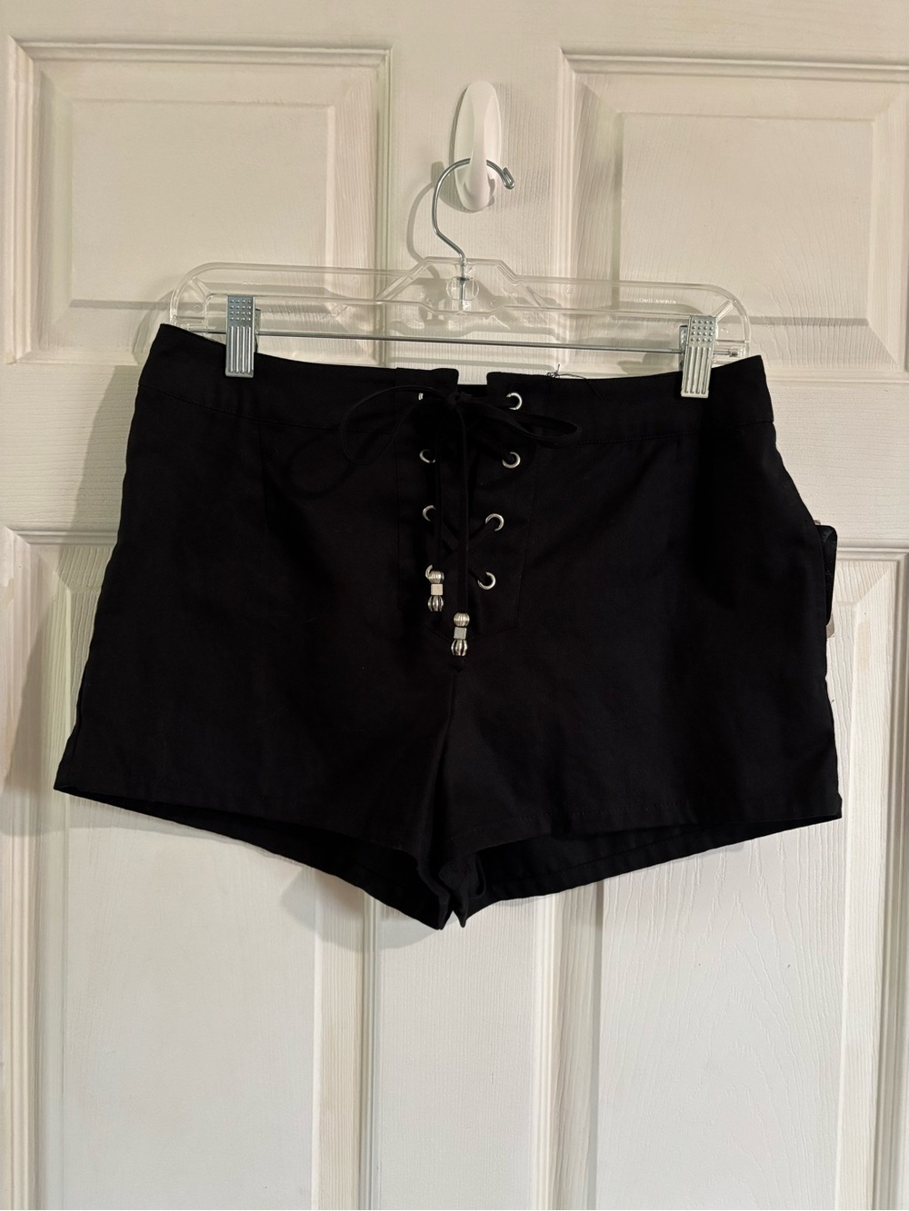 Disney Black High-Waist Lace-Up Shorts with Silver Bead Accents